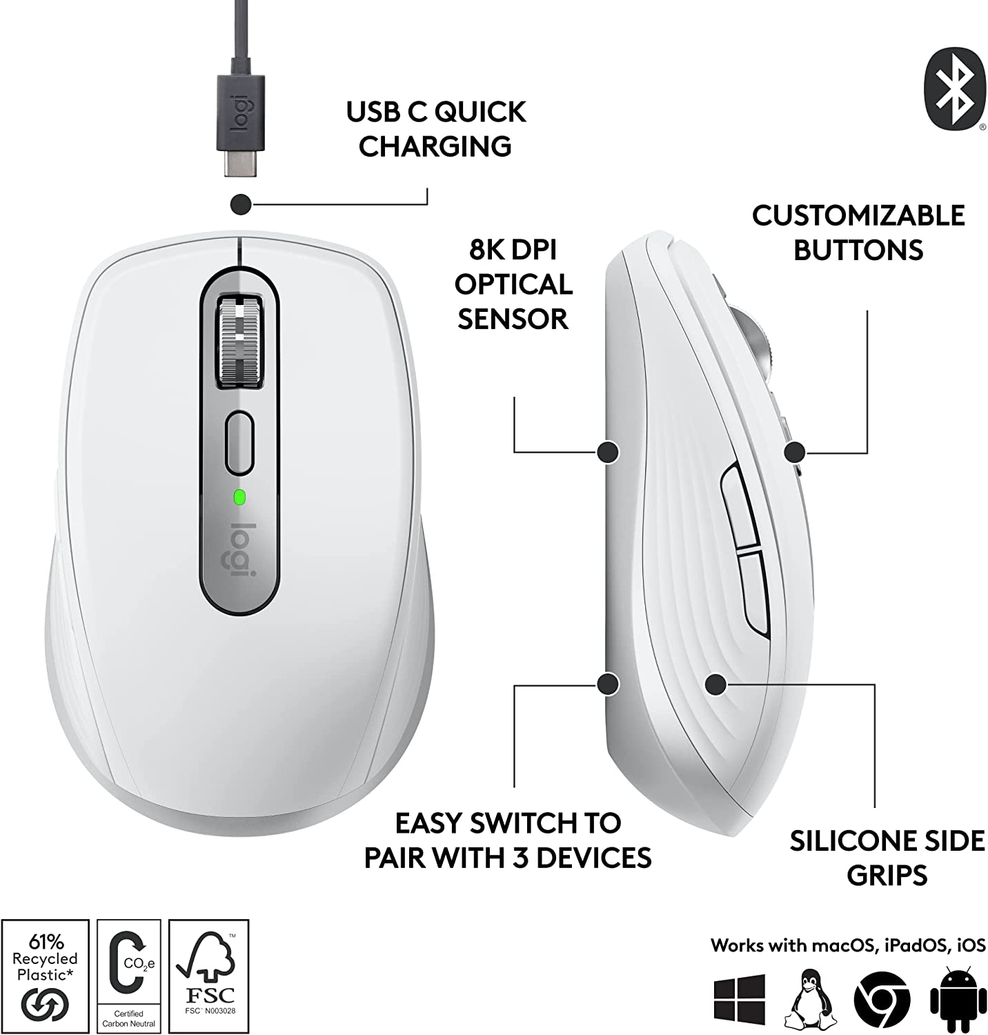 Chuột logitech bluetooth mx anywhere 3s  -  hàng chính hãng