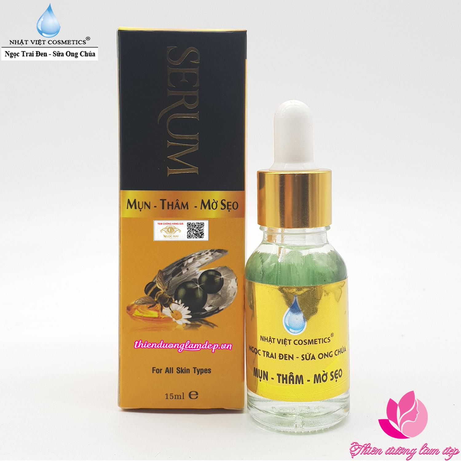 Serum mụn xóa thâm mờ sẹo Ngọc Trai Đen - Sữa Ong Chúa NHẬT VIỆT 15ml