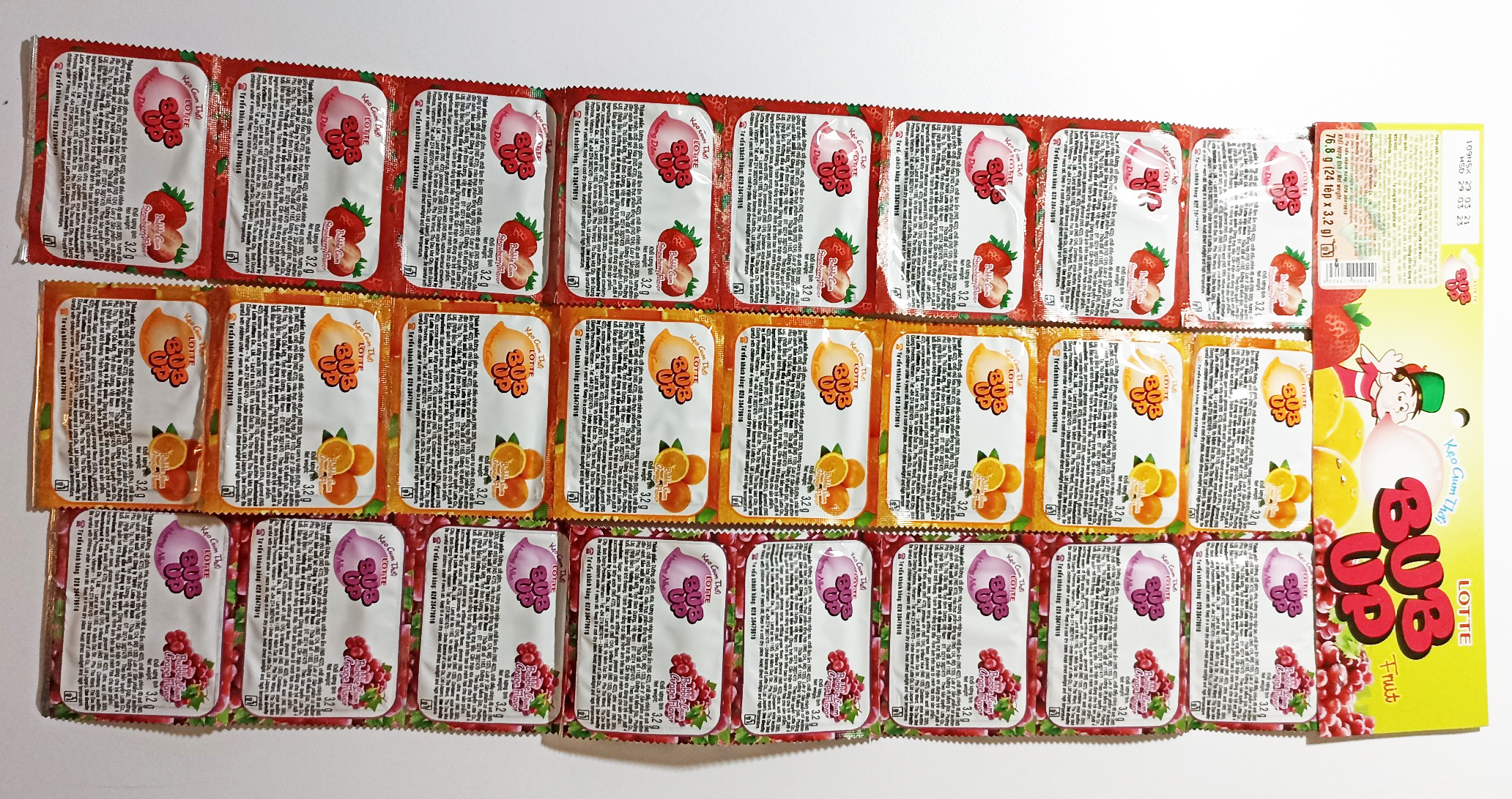 Kẹo Gum thổi BUBUP trái cây Lotte (24 miếng)