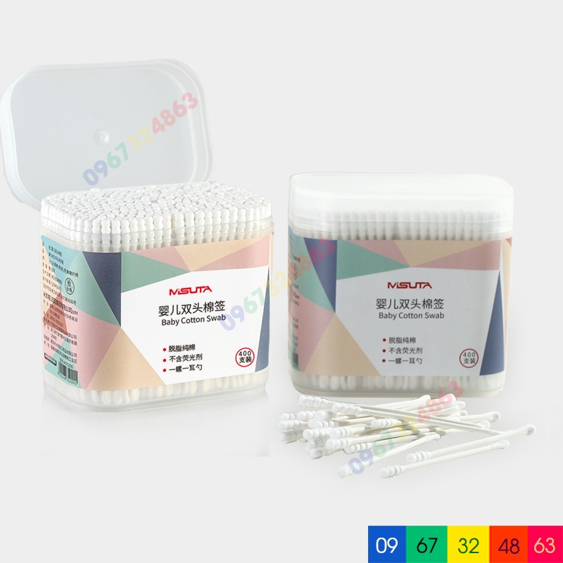 Tăm Bông Cho Bé Sơ Sinh MISUTA (Hộp 400 Que)
