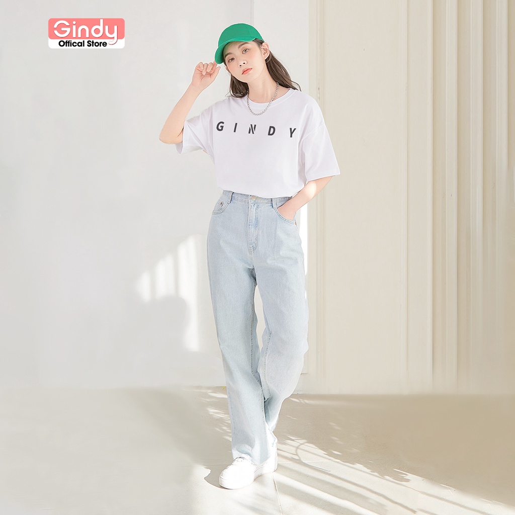 Quần Jean nữ ống rộng GINDY quần jean dáng suông, lưng cao phong cách Hàn Quốc năng động trẻ trung Q006