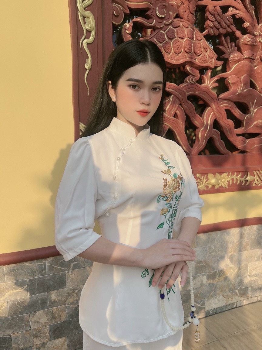 Đồ Lam Đi Chùa # Mẫu lụa sẫm cúc ngọc # Quần Áo Nữ