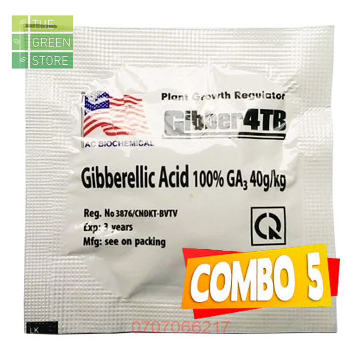 COM BO 2 - 5 GÓI Phân bón GA3 Gibber 4TB (5g) nhập khẩu Mỹ, dạng viên sủi, kích thích tăng trưởng, tăng năng suất, chất lượng cho rau màu, cây ăn trái