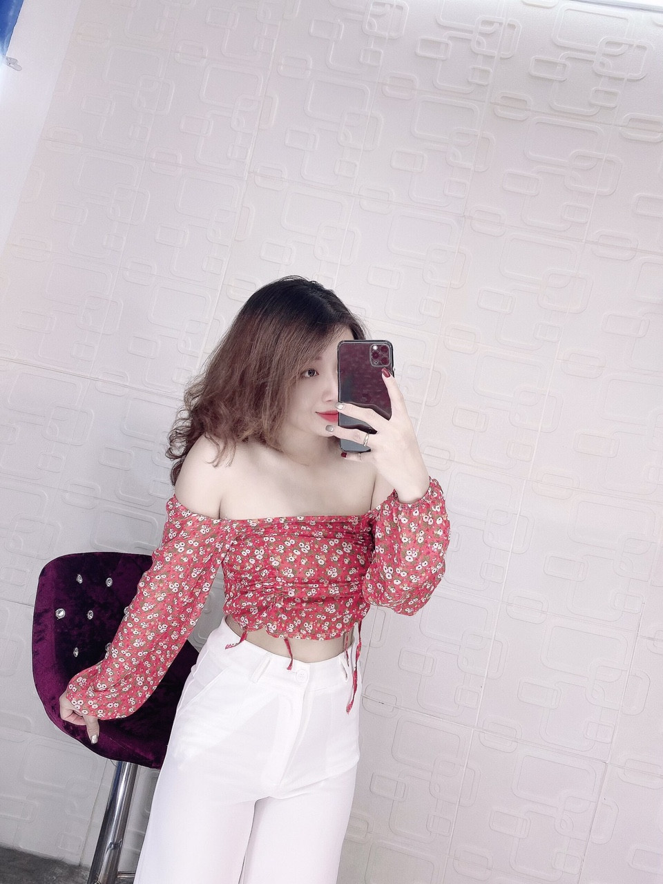 Áo voan hao tay dài trễ vai rút hai bên eo sành điệu TTSA0068