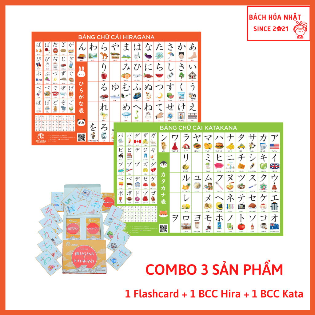 Combo Flashcard và Bảng chữ cái học tiếng nhật dành cho người mới bắt đầu gồm 3 sản phẩm
