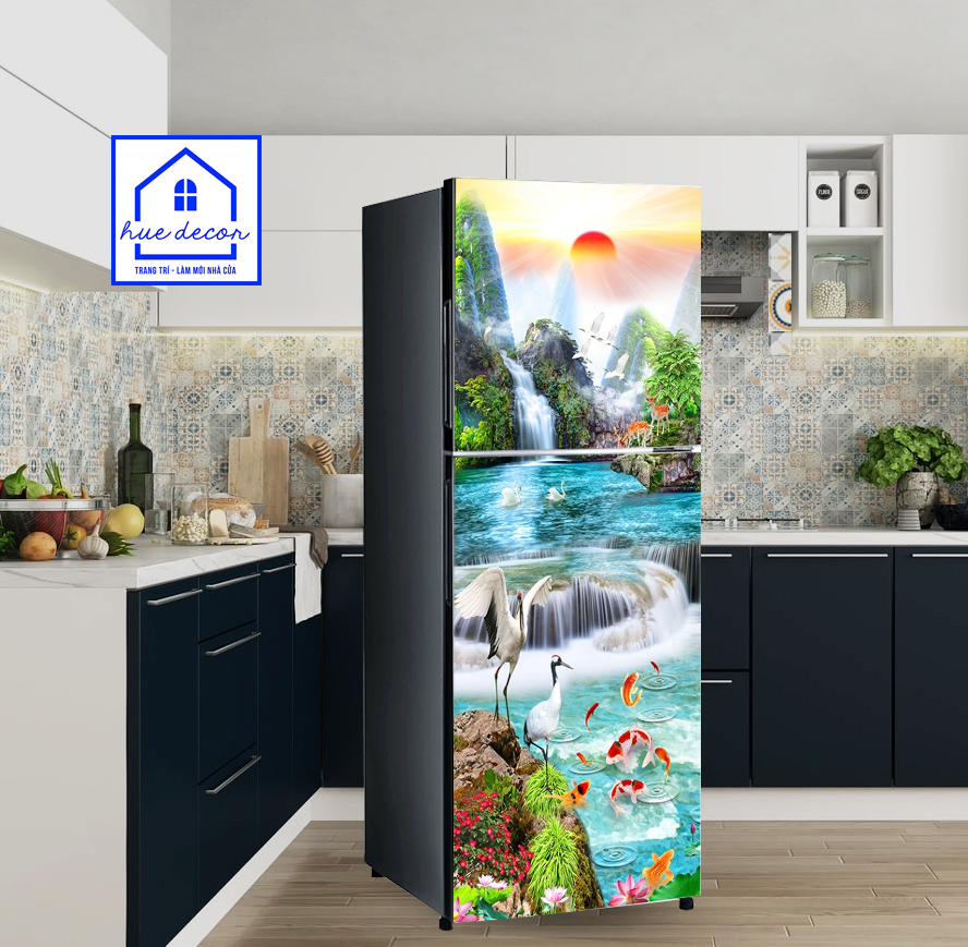 Tranh dán decal tủ lạnh phong cảnh hữu tình