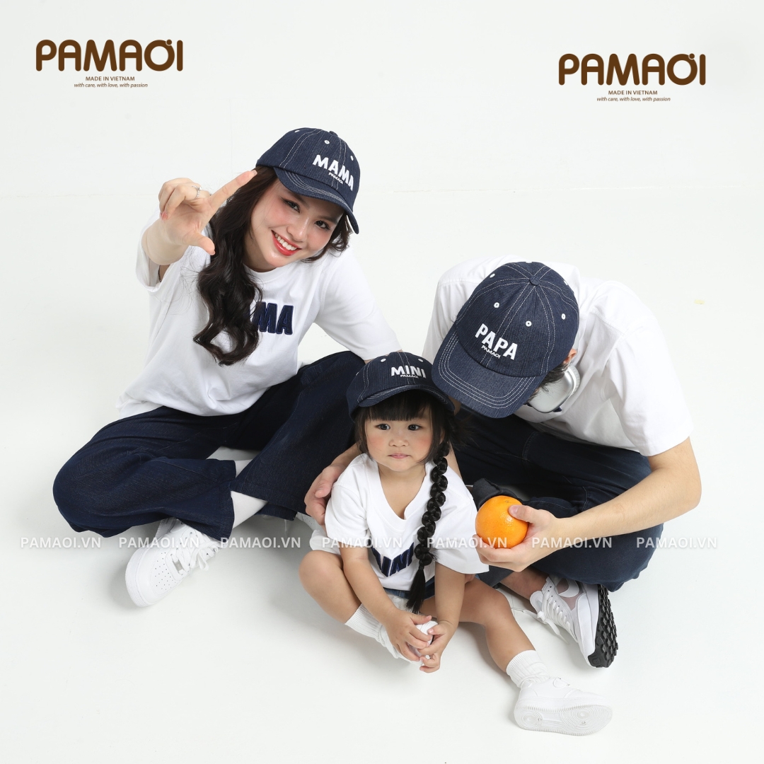 Nón Lưỡi Trai Denim Gia Đình Papa - Mama - Mini
