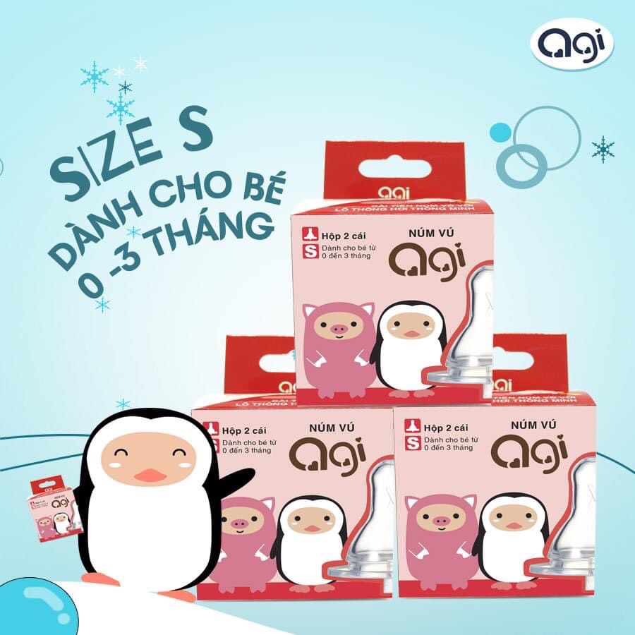 Núm vú bình sữa Agi silicon mềm cổ hẹp size S M L