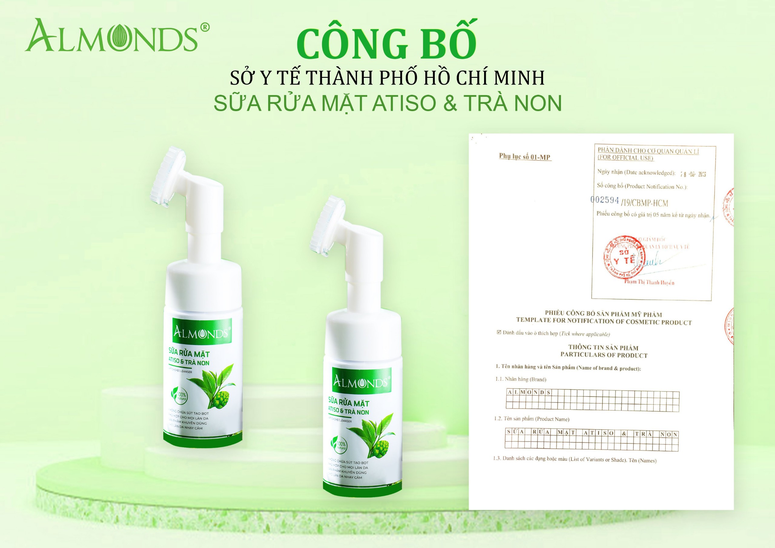 Sữa rửa mặt atiso trà xanh Almonds 120ml
