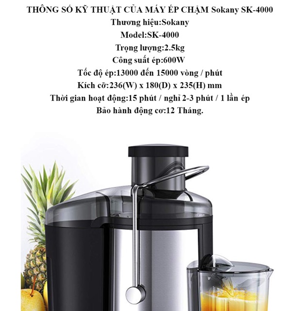 ❤️Máy Ép Hoa Quả Chậm Sokany Sk-4000 Bh 12 Tháng