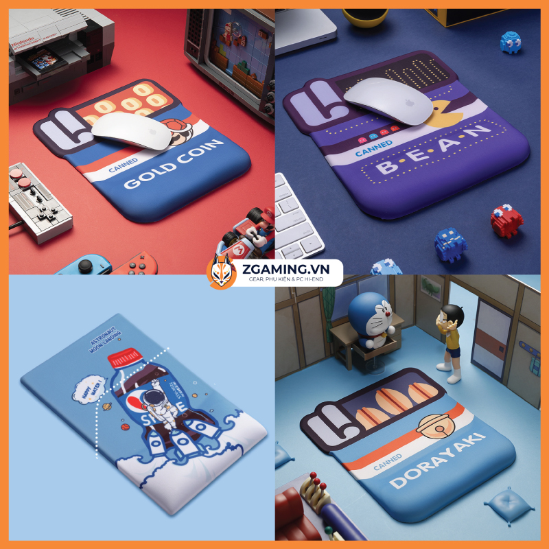 [Cao Cấp] Miếng lót chuột Silicon 3D Mario, Pacman, Phi Hành Gia, Doraemon và Corgi