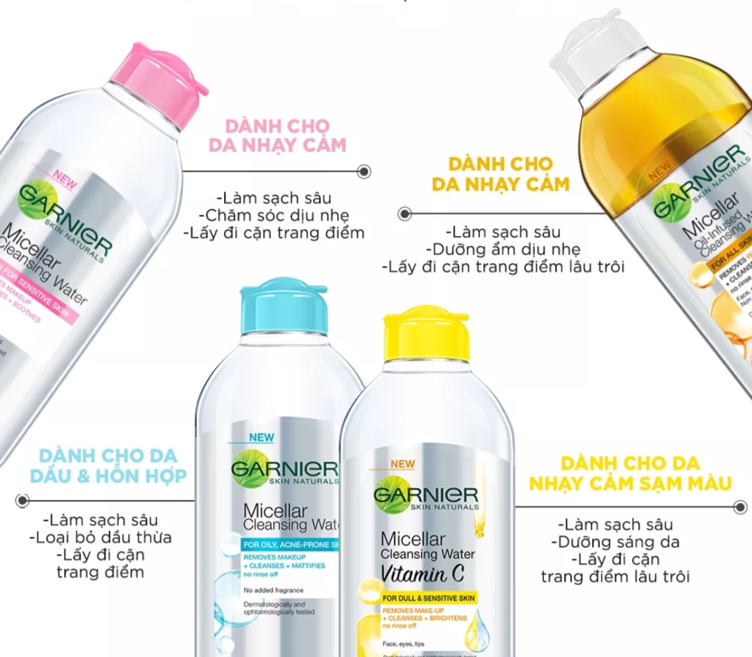 Nước tẩy trang Garnier cho da nhạy cảm (nắp hồng) 400ml