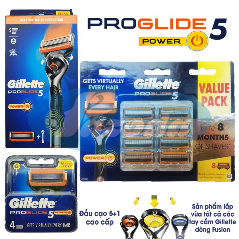 Dao cạo râu 5 lưỡi Gillette Proglide5 Power và hộp lưỡi thay thế (Tay cầm xoay chiều sử dụng pin, đầu cạo 5+1) nhập khẩu