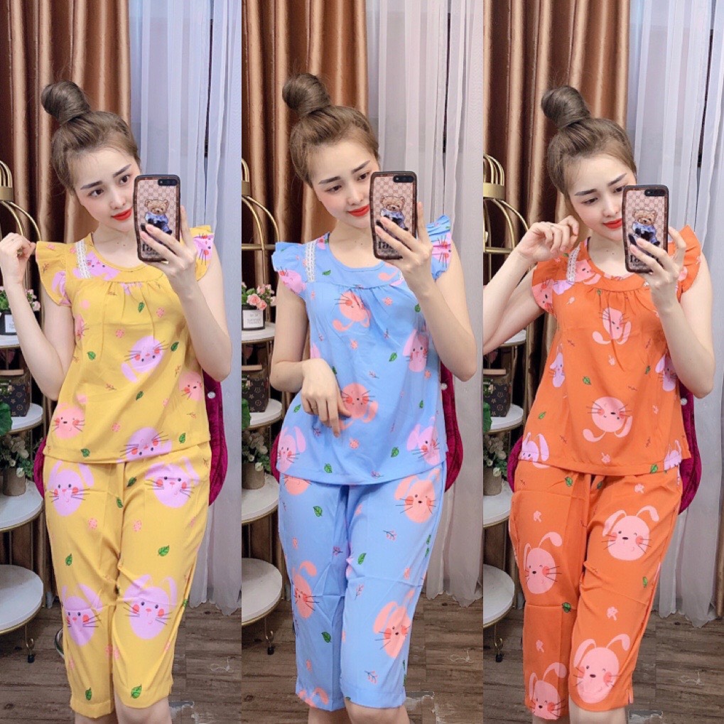 ĐỒ BỘ LỤA LỬNG MẶC NHÀ HỌA TIẾT HÌNH THÚ DỄ THƯƠNG (ẢNH THẬT) CÓ SIZE 40-75KG - LUA23