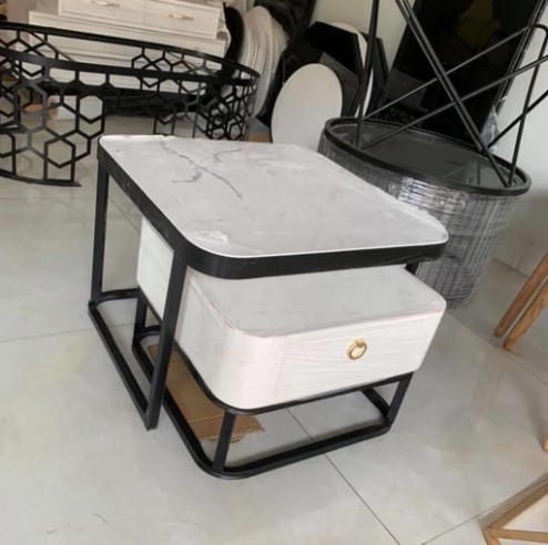 Cặp bàn trà sofa vuông, mặt đá 3D, có ngăn kéo