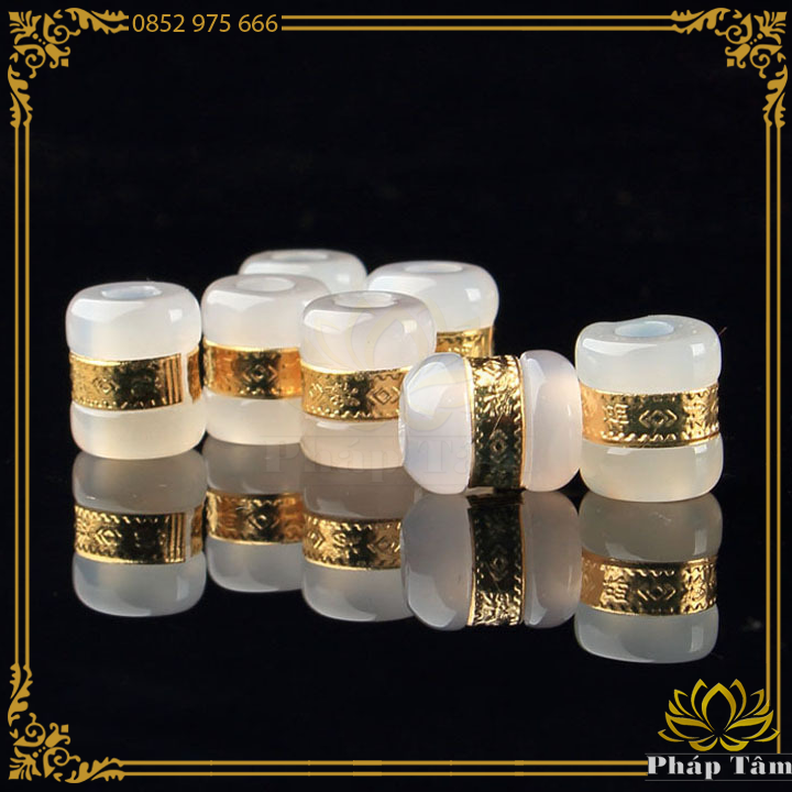 Mặt dây chuyền lu thống, hạt lu thống đá ngọc quang đế dát vàng 18k - pháp tâm