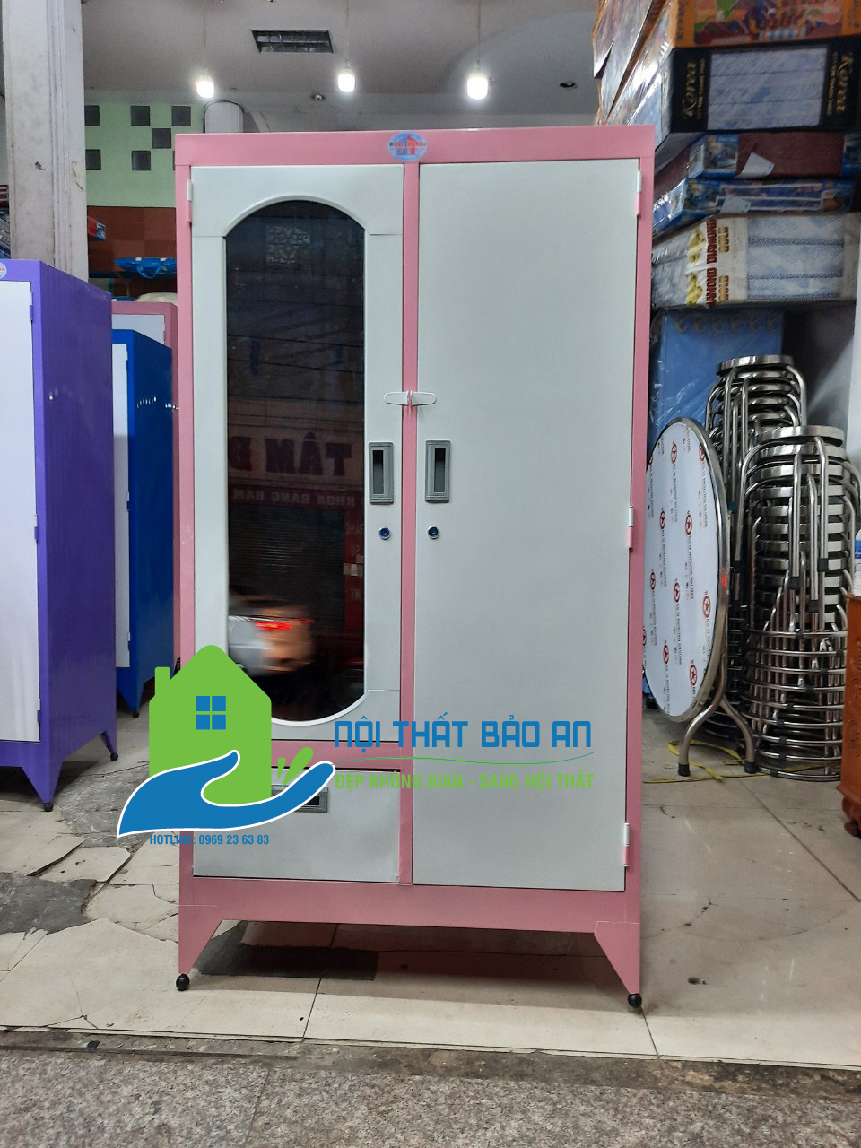 Tủ sắt sơn tĩnh điện hộc kéo 1m8x90cm hồng