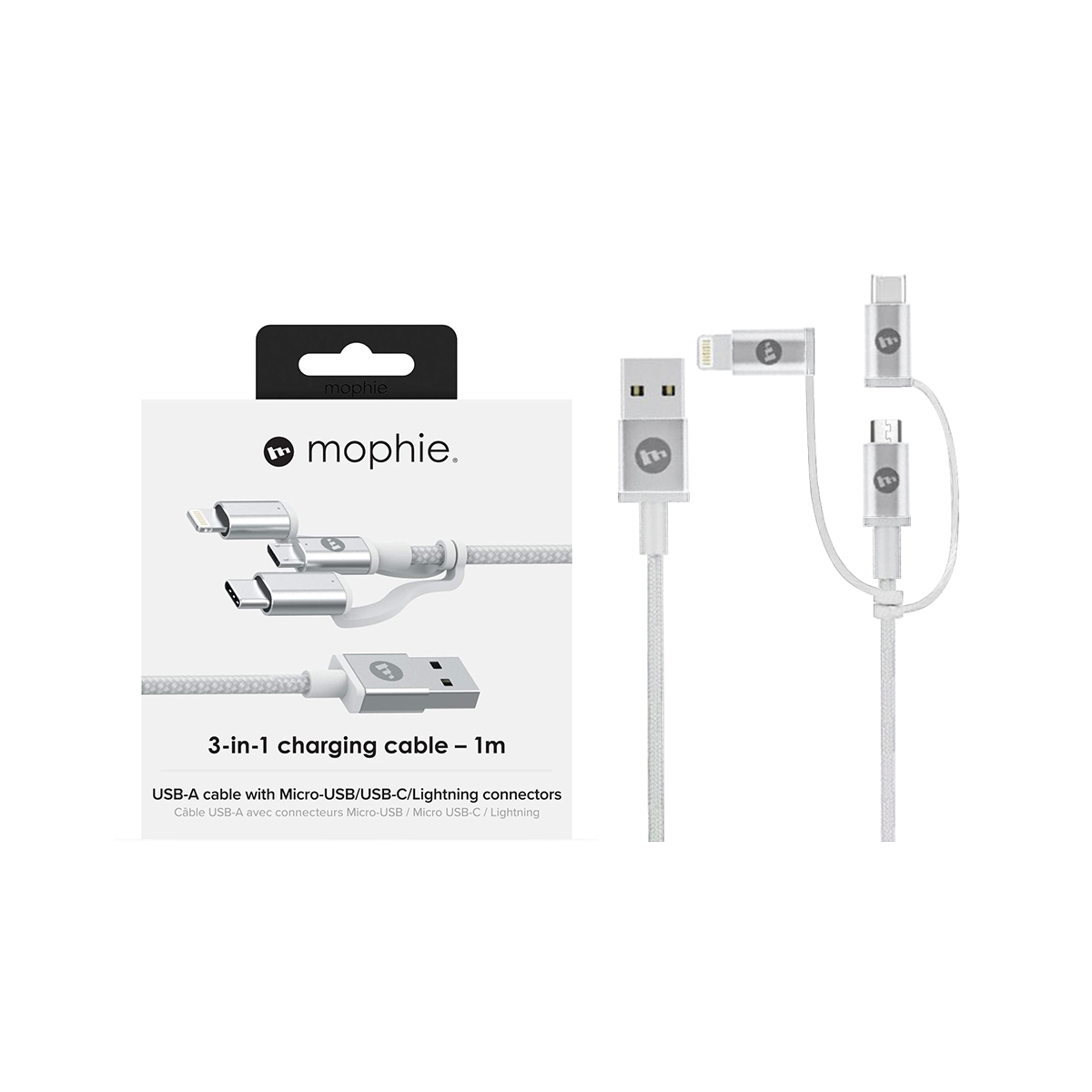 Cáp 3in1 Lightning/USB-C/Micro Mophie Tri-Trip 1M - Dâu Đen Store