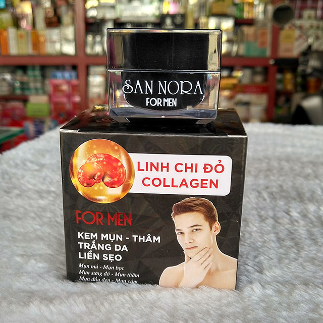 SAN NORA – Kem trị Mụn, Xóa thâm, Trắng da, Liền sẹo dưỡng chất Linh Chi Đỏ và Collagen FOR MEN (20g)