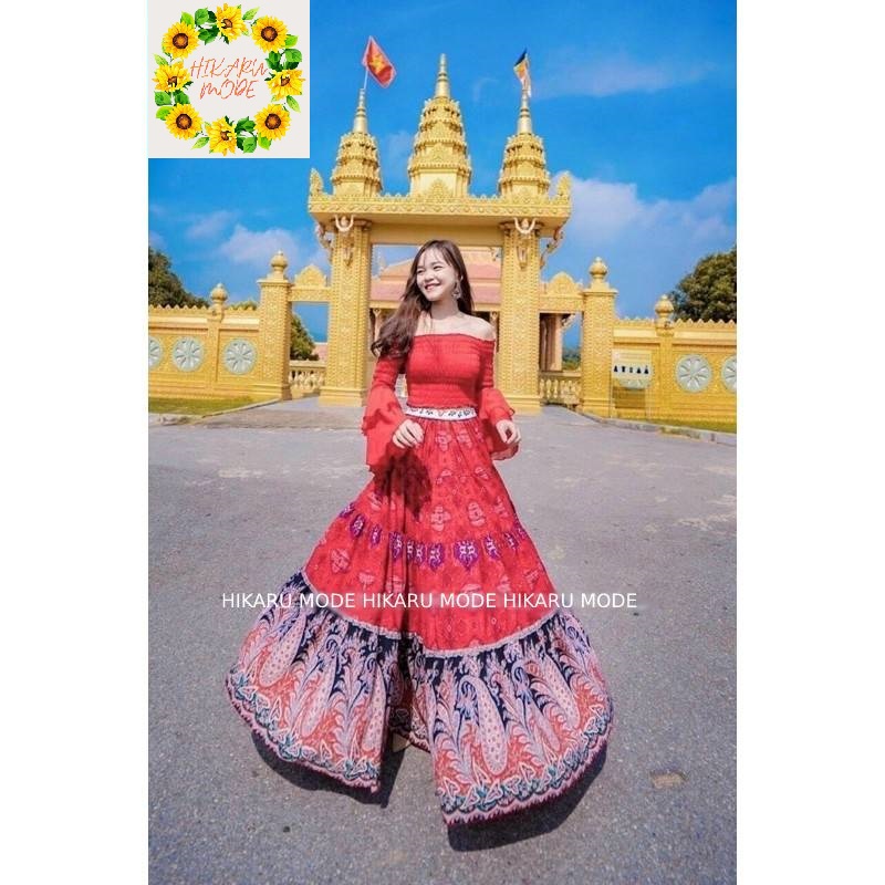 Set áo bẹt vai váy thổ cẩm (A14)