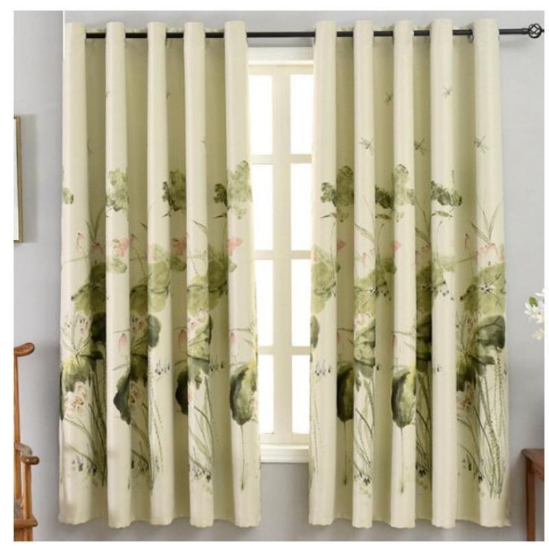 Rèm vải dày che nắng tốt hoa sen thư pháp 1m x 2m dài 1 tấm