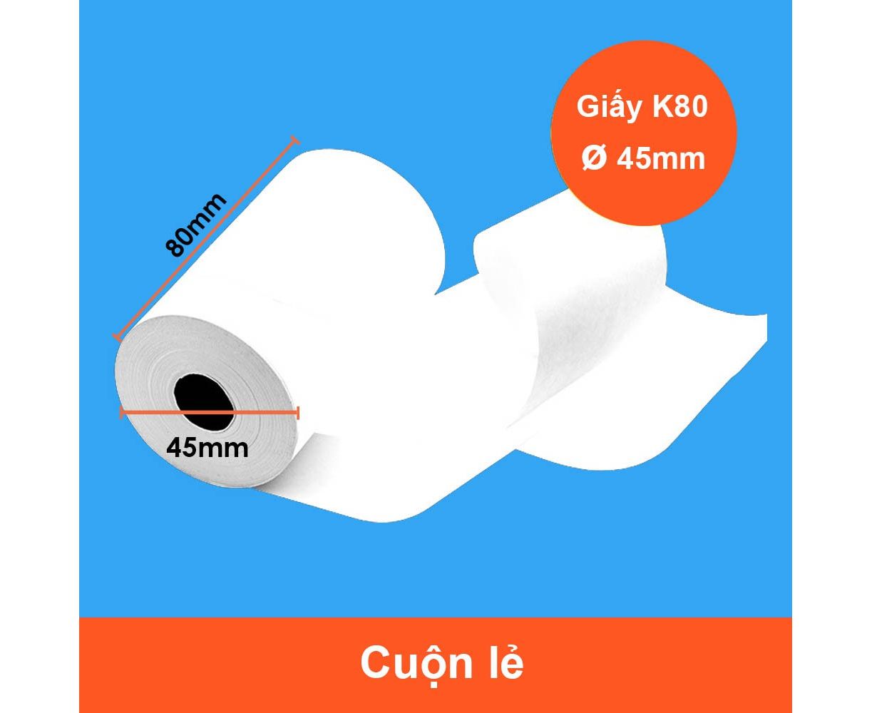 Giấy in bill, in hóa đơn tính tiền K80, 80x45 mm, giấy in nhiệt Oji