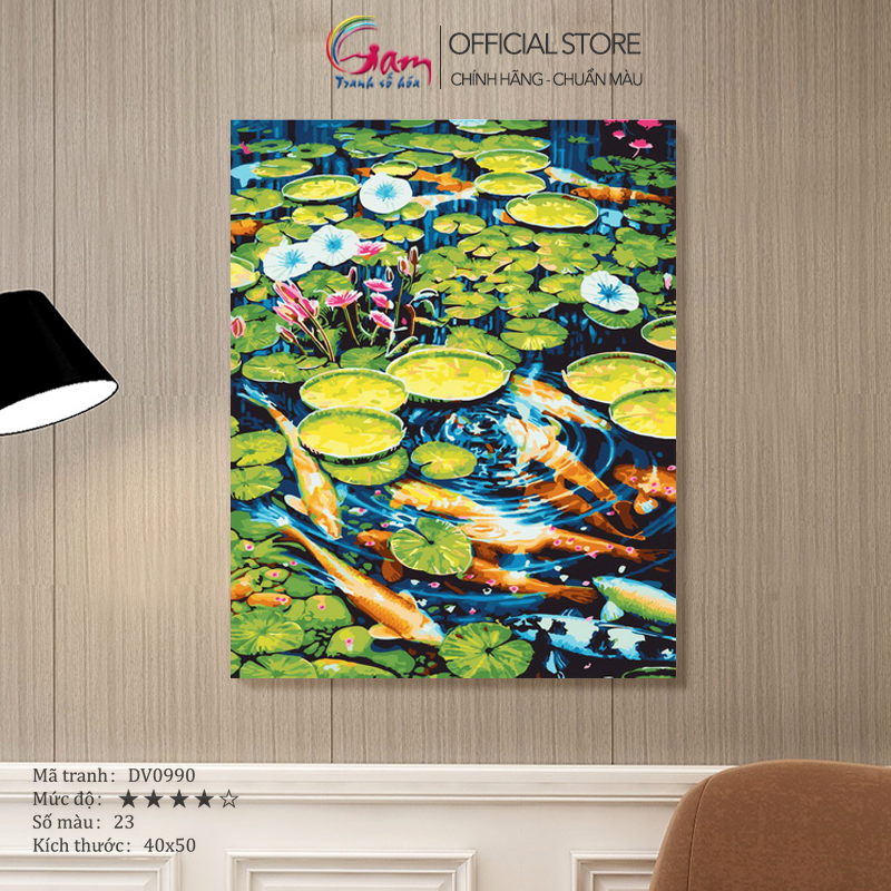 Tranh sơn dầu số hoá Cá chép hoa sen DV0990