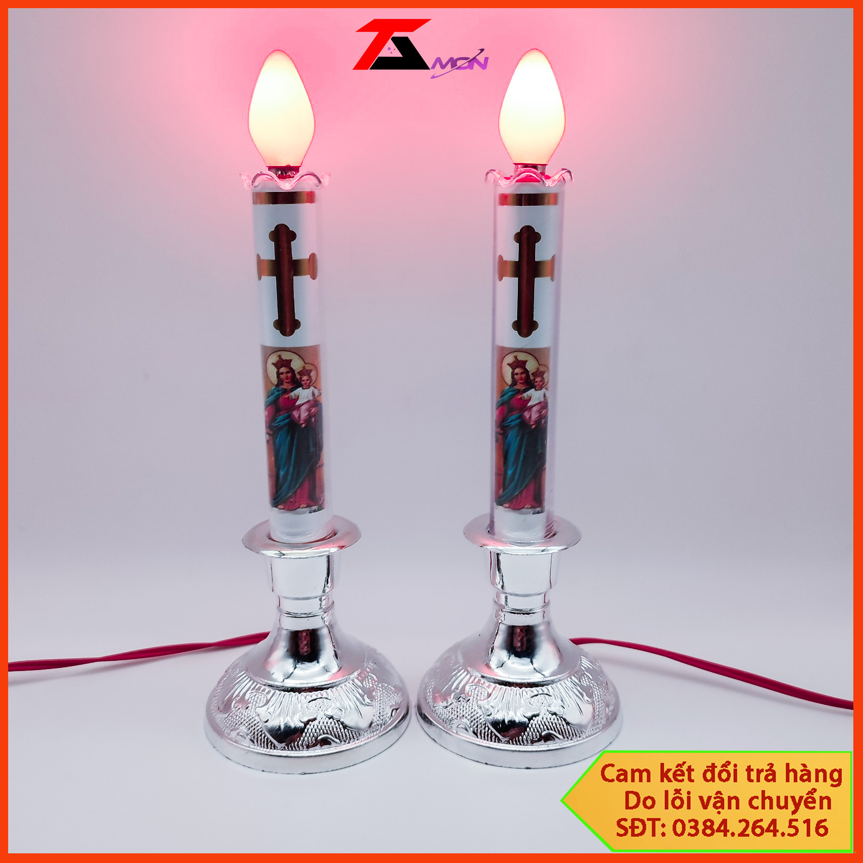 Bộ 2 cây đèn thờ thiên chúa, đèn cầy công giáo, để bàn thờ gia tiên, trang trí tủ thờ
