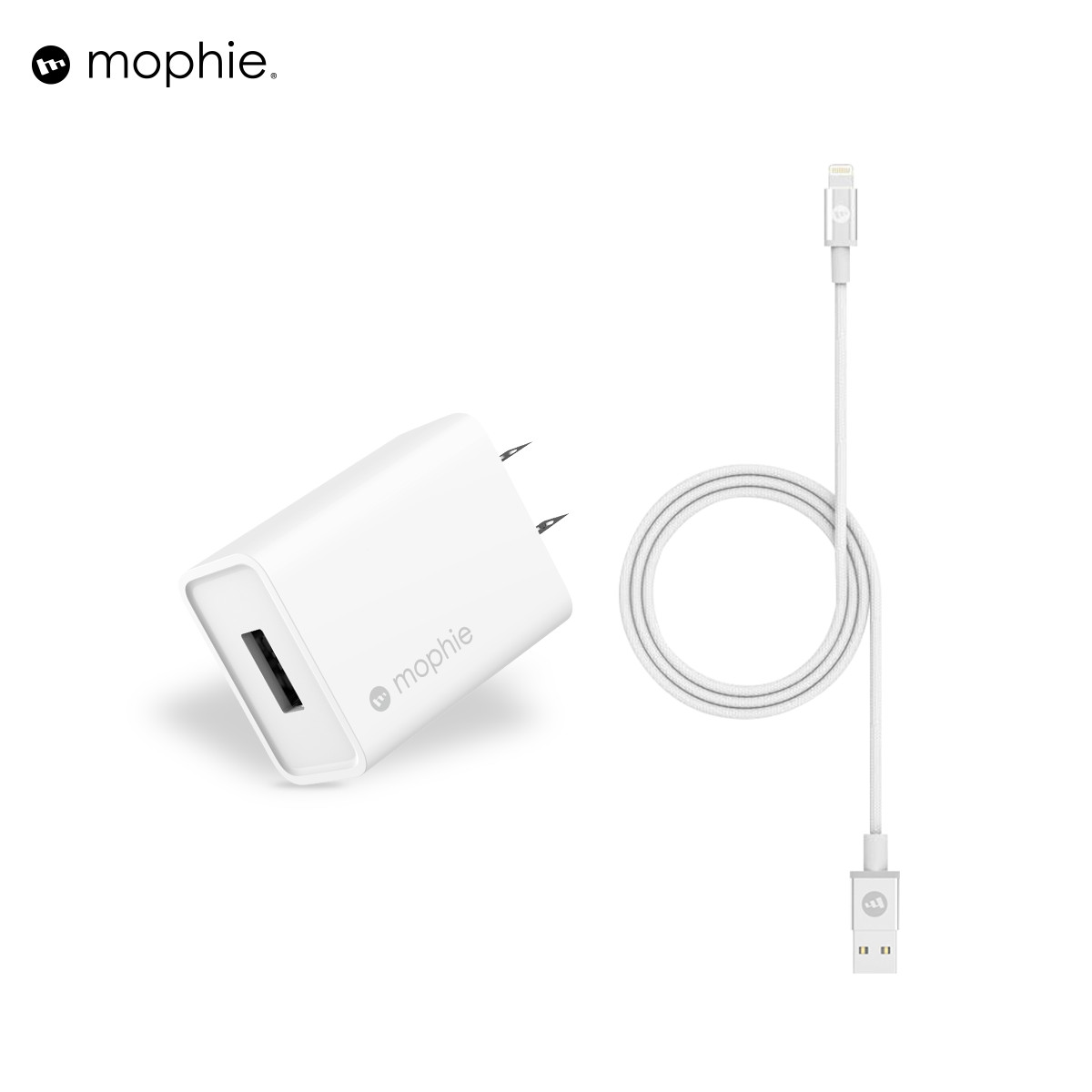 Combo sạc MOPHIE 10W cho iPhone/iPad (Sạc Mophie 10W USB-A và cáp Mophie Lightning 1m)