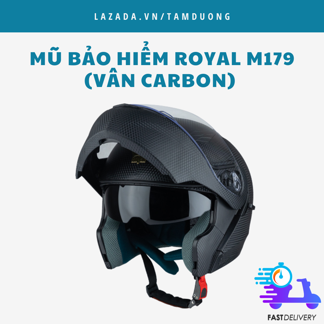 Mũ Bảo Hiểm Fullface Royal M179 - Vân Carbon (Lật Cằm 2 Kính)