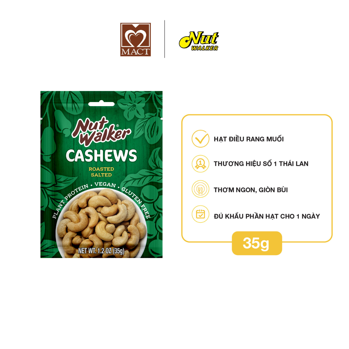 Nut Walker Cashew Nuts - Roasted Salted - 35g Bag