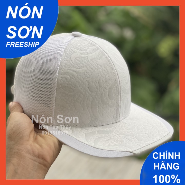 Nón Sơn Snapback Hoa Văn Trắng mỏ ngang bằng phong cách hip hop / Nón Snapback Nón Sơn chính hãng