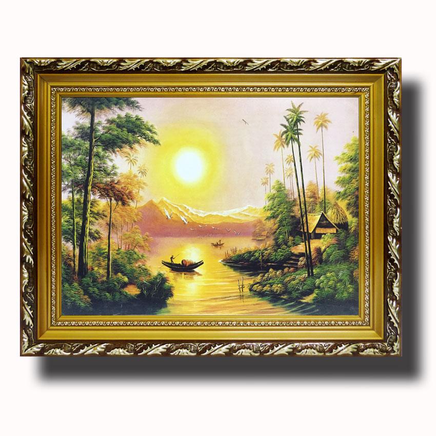 Tranh treo tường - Hoàng Hôn Trên Sông Quê 18 - Tranh Minh Hiền (KHUNG GỖ - 60 x 70cm)