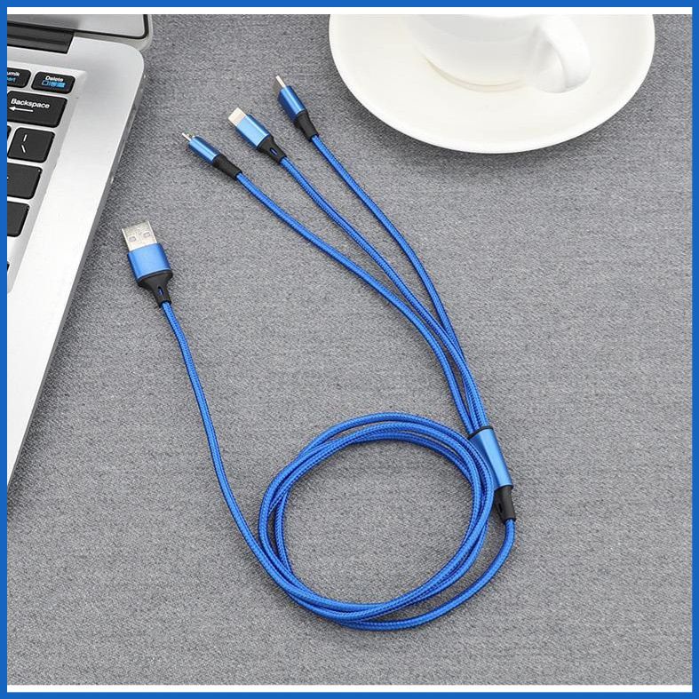 Cáp sạc điện thoại 3 in 1- cáp 3 đầu bọc dù