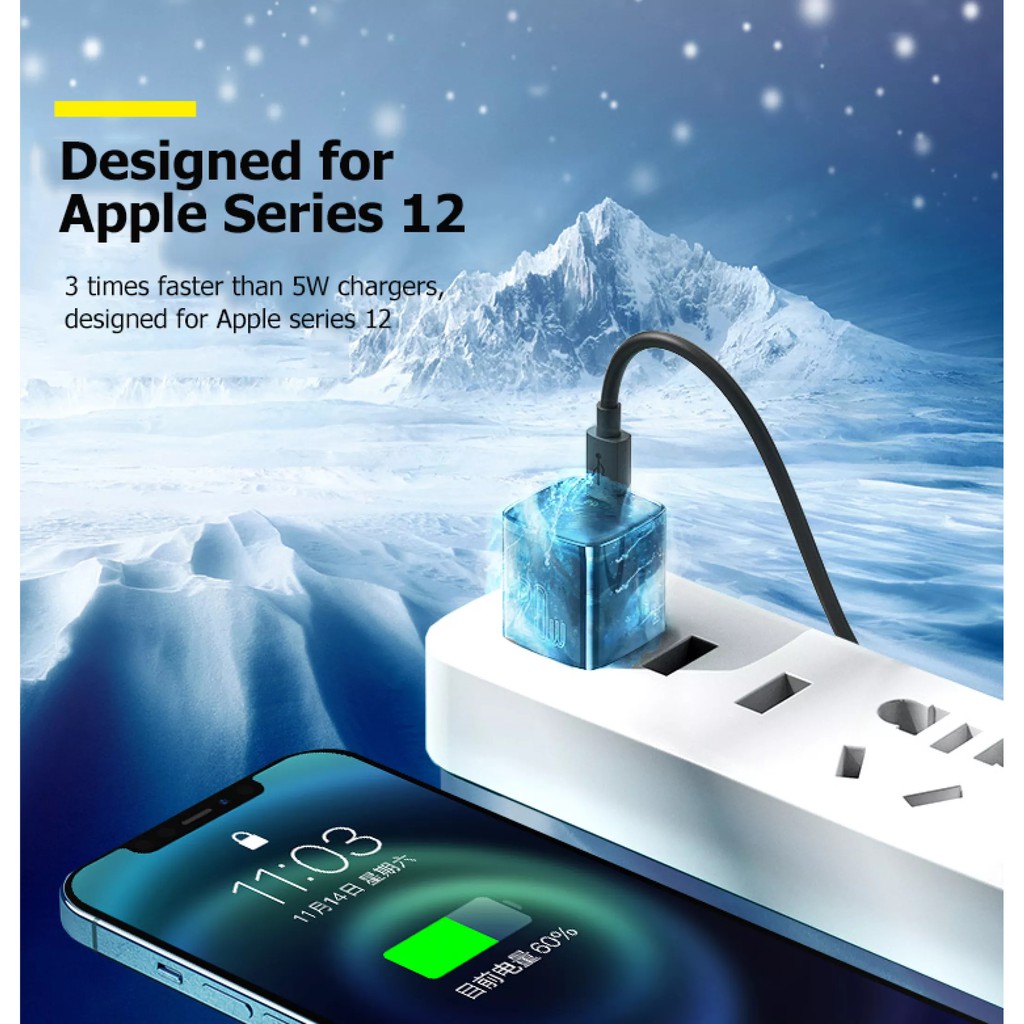 Củ Sạc Nhanh 20W BASEUS MINI USB C to Type C PD For iPhone 11/12 Prm/8plus...