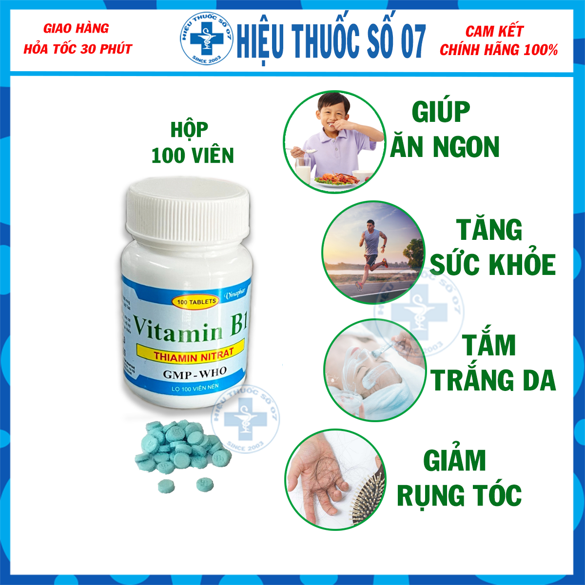 Vitamin B1 Vinaphar màu xanh Lọ 100 viên