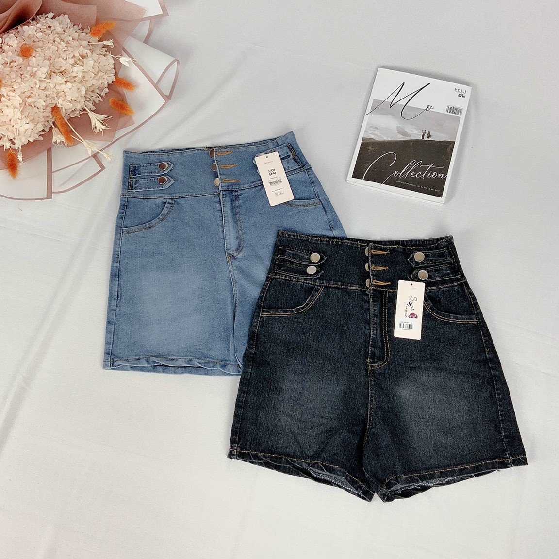 Quần Short jean 7 Nút,Quần Lưng Cao nữ,LY STORE