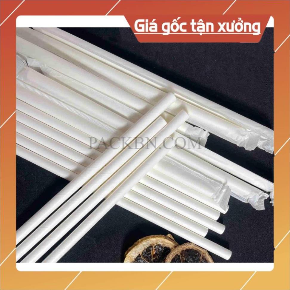 100-200 Ống Hút Giấy BỌC MÀNG, màu trắng, phi 6, phi 8 và phi 12mm