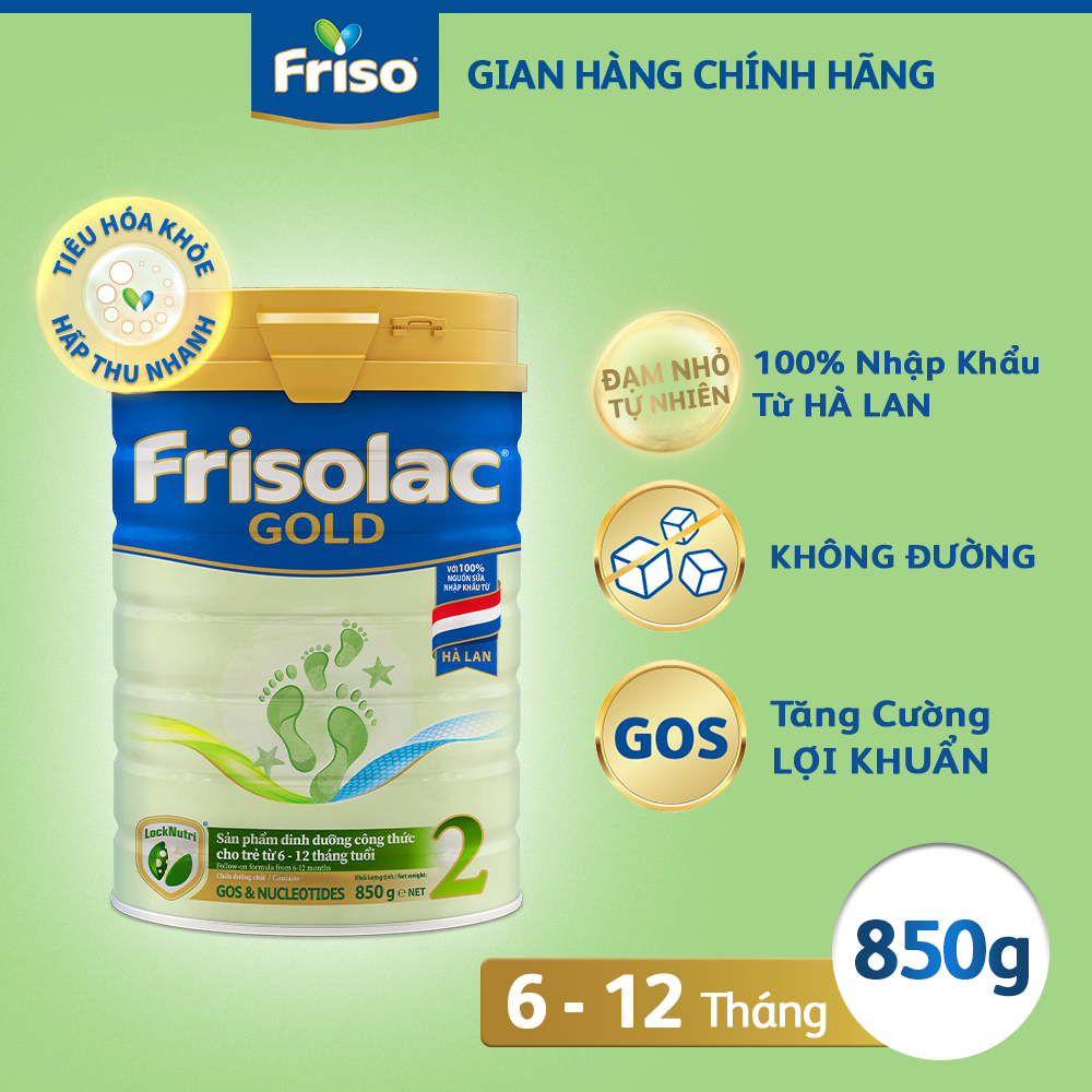 Sữa Bột Frisolac Gold 2 lon thiếc 850G cho trẻ từ 6-12 tháng tuổi