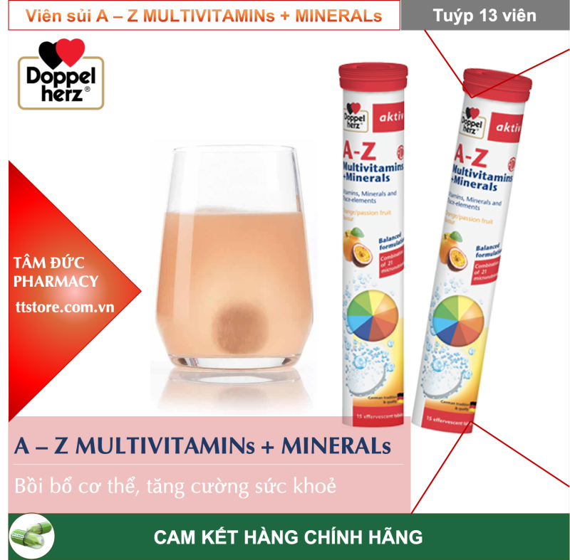 [HCM]Viên sủi multivitamin A-Z Depot [Tuýp 13 viên] - Bổ sung vitamin C khoáng chất [AZ Depot / aktiv / doppel herz]