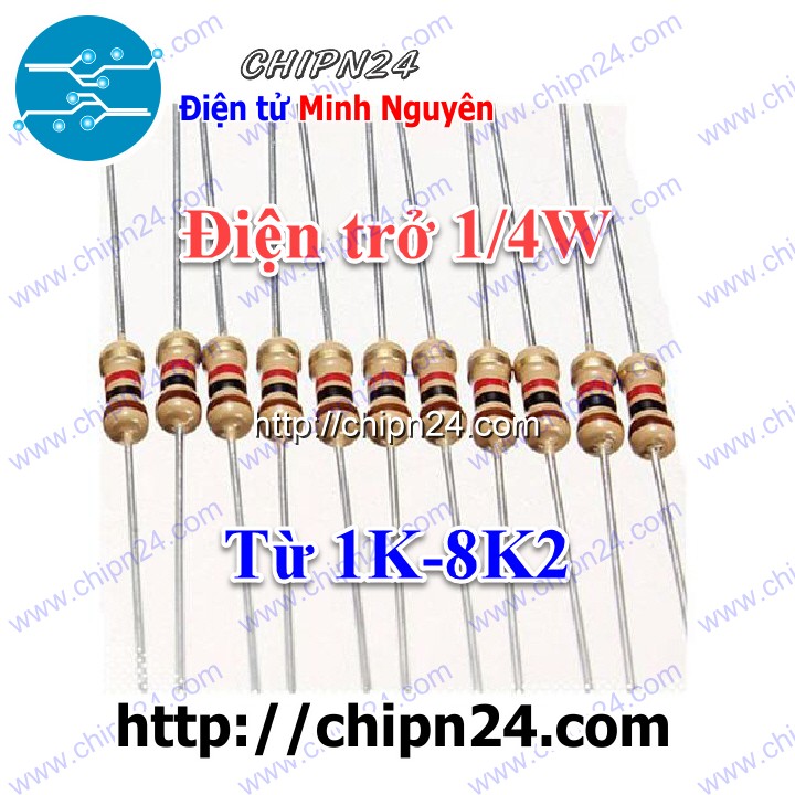 Điện Trở 1/4W 5% (1K 1K2 1K5 1K8 2K2 2K7 3K3 3K9 4K7 5K1 5K6 6K8 8K2) - [Chọn Loại]
