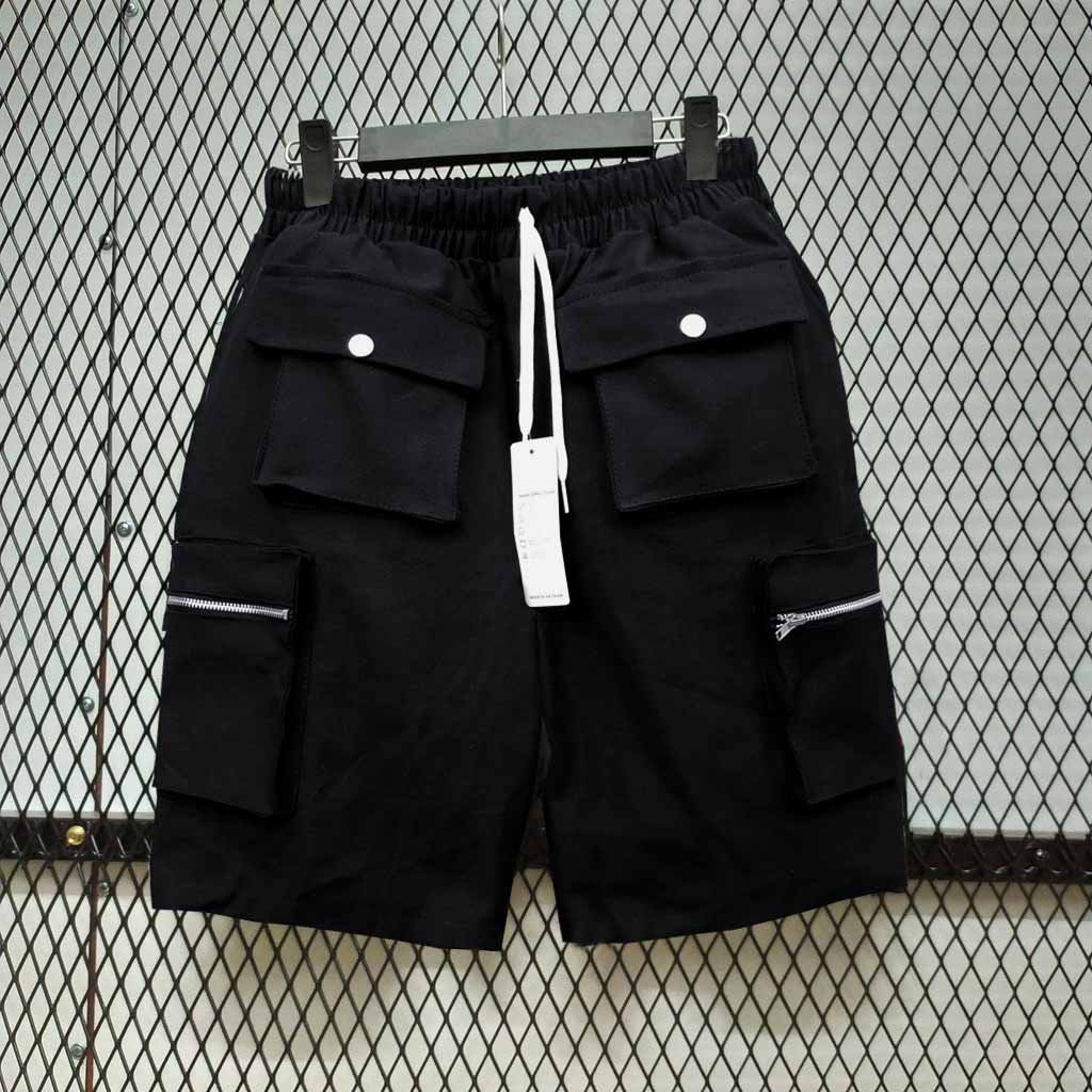 Quần short kaki nam túi hộp có khóa kéo kiểu sooc lững đùi màu đen s0