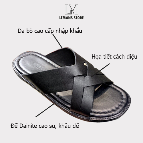 Dép da nam Quai Đan Da bò đế khâu cao su D08