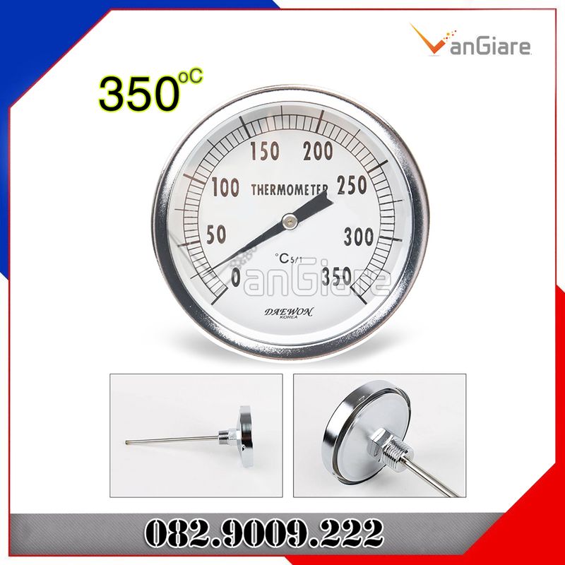 Đồng hồ đo nhiệt độ 350 độ C inox chân sau DAEWON Hàn Quốc, dùng với lò nướng, lò sấy, lò hơi