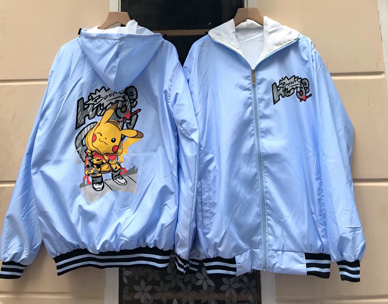 Áo khoác dù form rộng in hình nhân vật PIKACHU siêu cute mặc đi chơi chống nắng đều cá tính