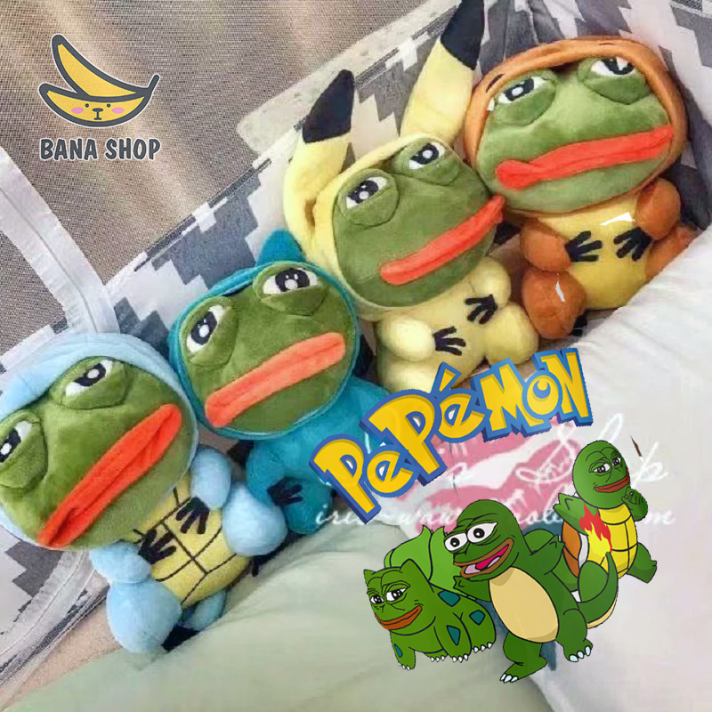 Gấu bông ếch xanh sad frog Pepe cosplay Pokemon rùa khủng long Squirtle Charmander siêu bựa dành cho vozer