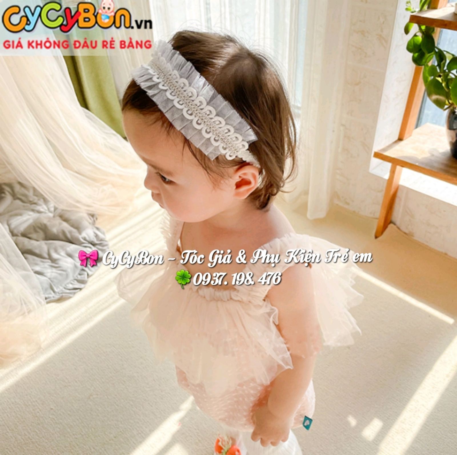 Băng Đô Turban Cho Bé Gái Thun Ren Xếp Ly Co Giãn Theo Cỡ Đầu Của Bé - Có 2 Màu Trắng và Hồng Siêu Đáng Yêu !