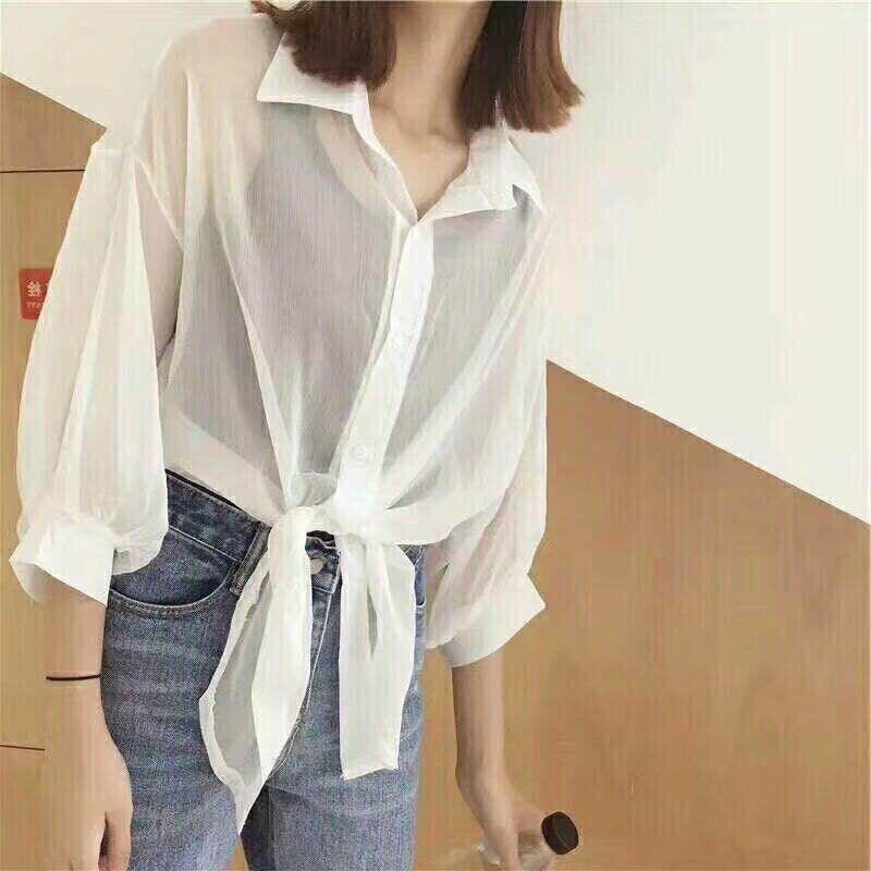 Áo sơmi voan form lững phối kiểu buộc eo cá tính ttsl0227