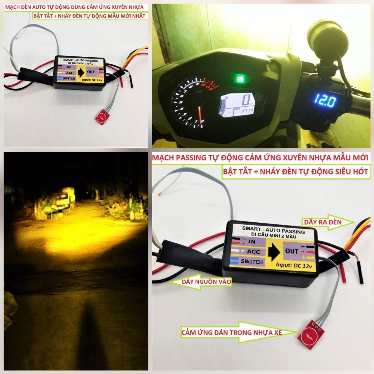 Mạch passing cảm ứng đèn bi cầu 2 chế độ pha cốt auto có học lệnh nhiều chế độ mẫu mới, phụ kiện đồ chơi xe máy