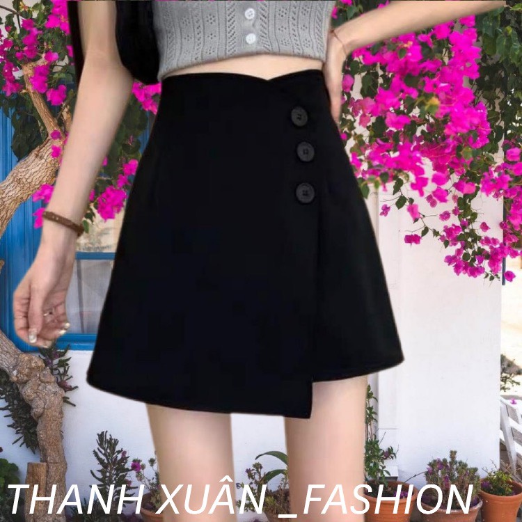 Quần giả váy cạp cao vạt lệch đính 3 cúc, Quần giả váy lưng cao phối cúc siêu xinh